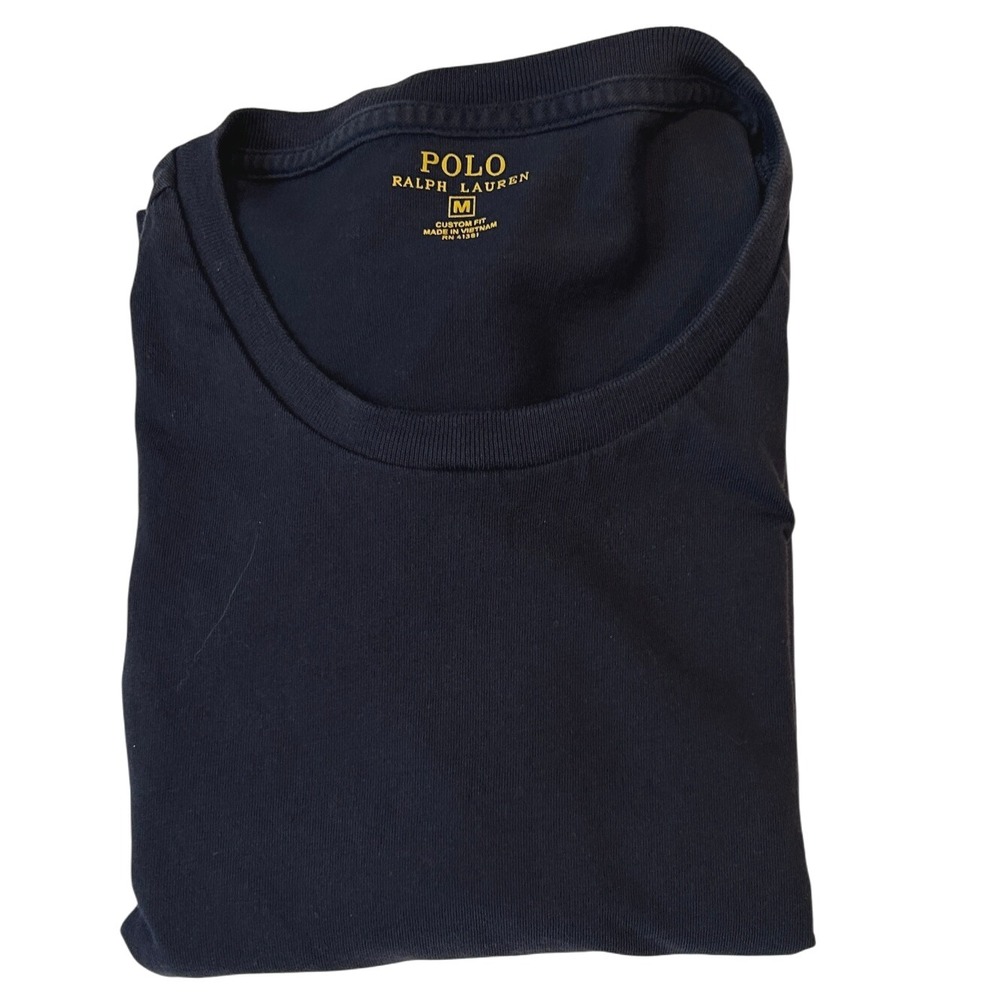 POLO Ralph Lauren Custom Fit Long‎ Sleeve T-Shirt Medium Navy Blue Crew Neck Tee
